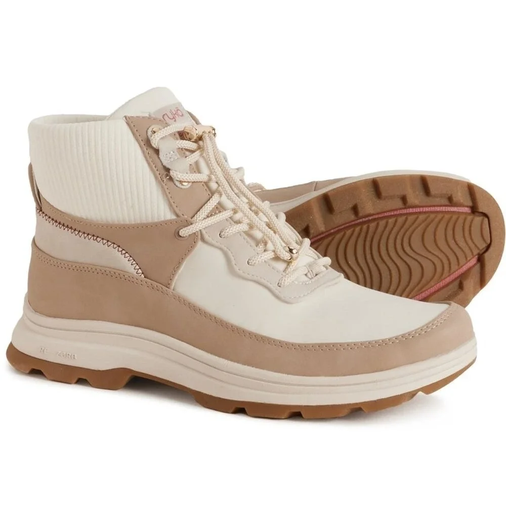 ryka Brae 2 Winter Boots Women Sz 8.5W Wide  Ankle Lace Up Beige Water Resistant